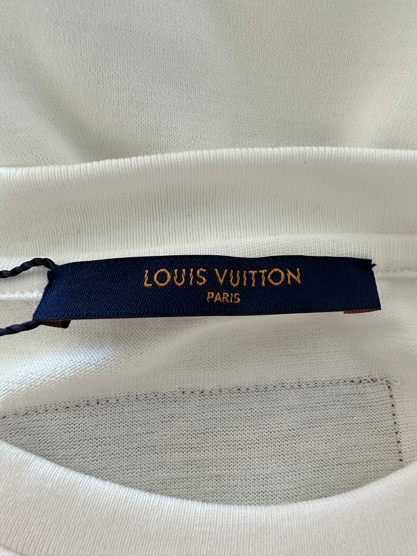 Louis Vuitton White & Blue LV Stitch Logo T-Shirt