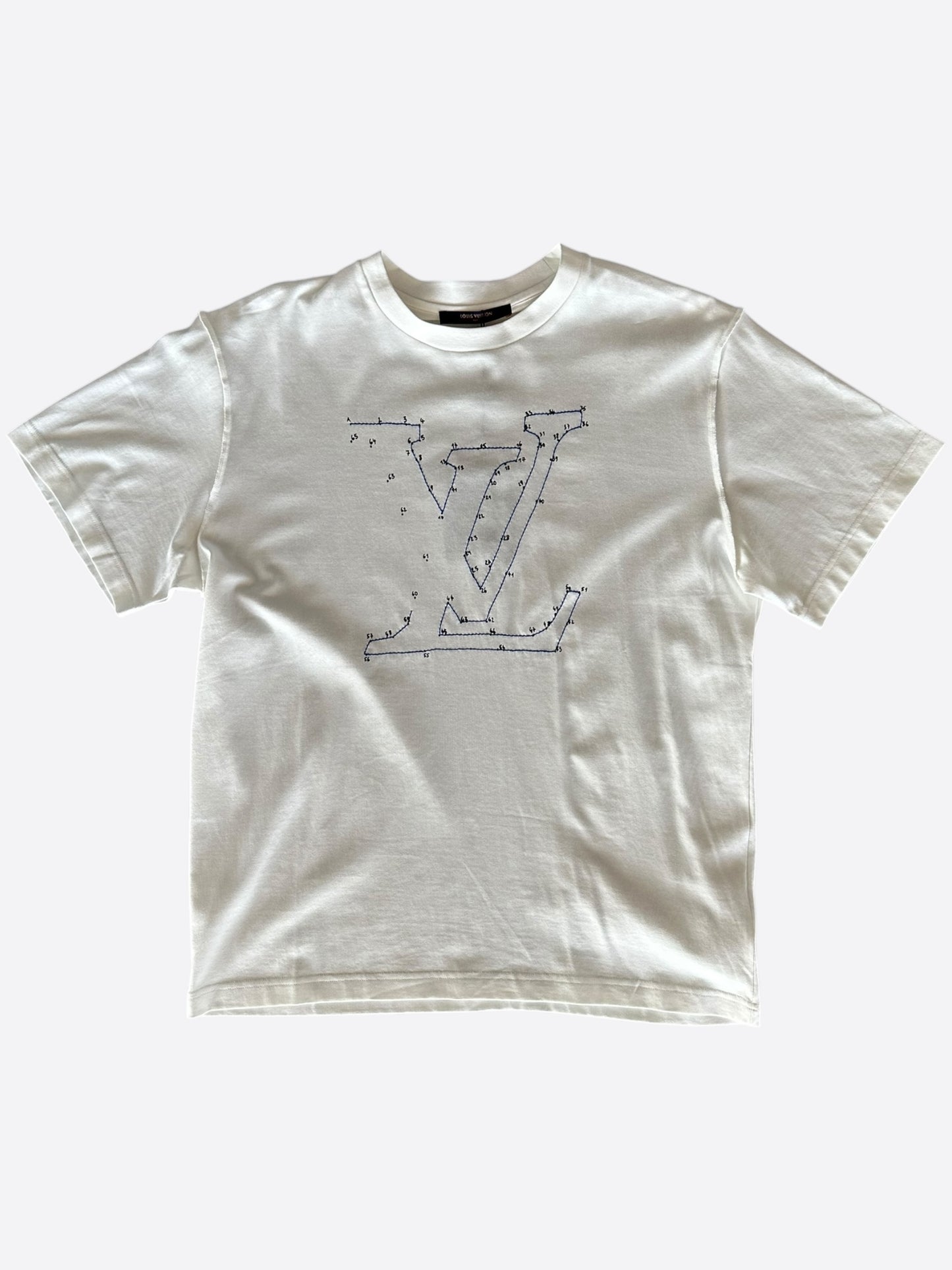 Louis Vuitton White & Blue LV Stitch Logo T-Shirt