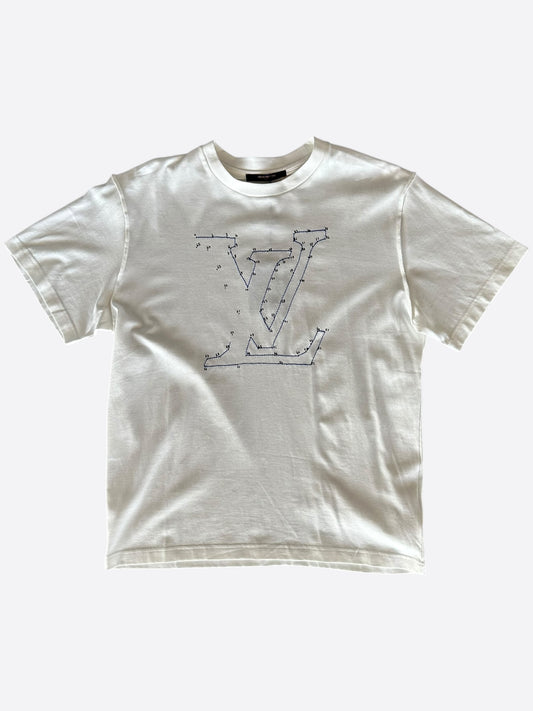 Louis Vuitton White & Blue LV Stitch Logo T-Shirt