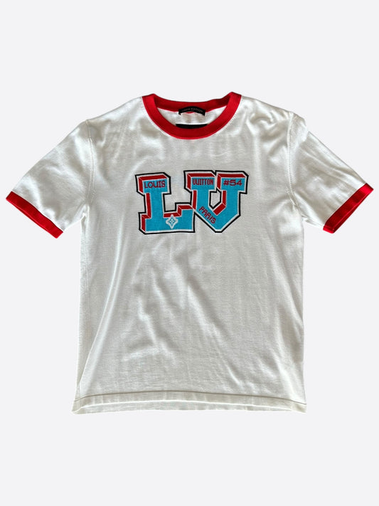 Louis Vuitton White & Blue Logo Intarsia T-Shirt