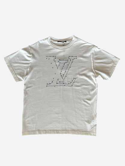 Louis Vuitton White & Blue LV Stitch Logo T-Shirt