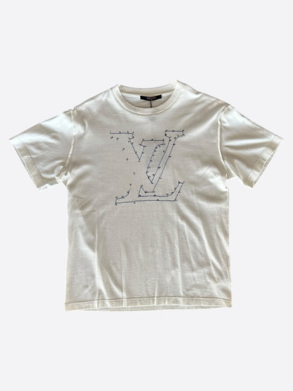 Louis Vuitton White & Blue LV Stitch Logo T-Shirt