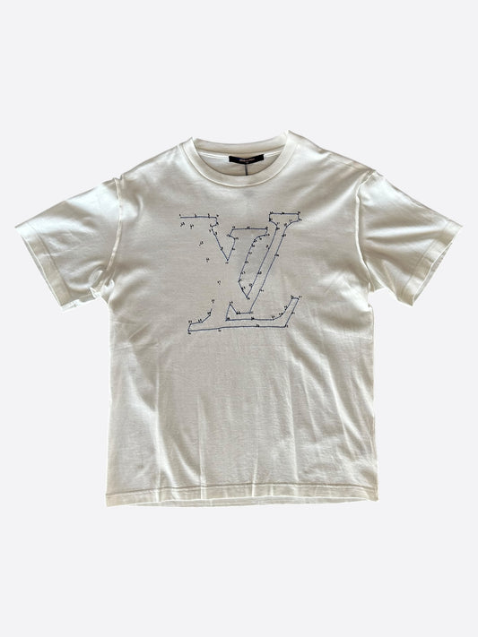 Louis Vuitton White & Blue LV Stitch Logo T-Shirt