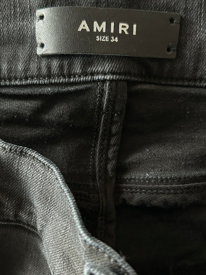 Amiri Faded Black Blue Crystal Staggered Logo Jeans