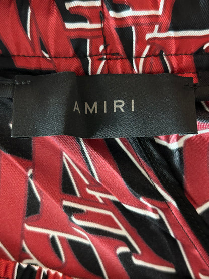 Amiri Black & Red Repeat Logo Silk Shorts