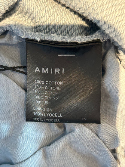 Amiri Faded Blue & White Filigree Logo Shorts