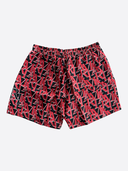 Amiri Black & Red Repeat Logo Silk Shorts