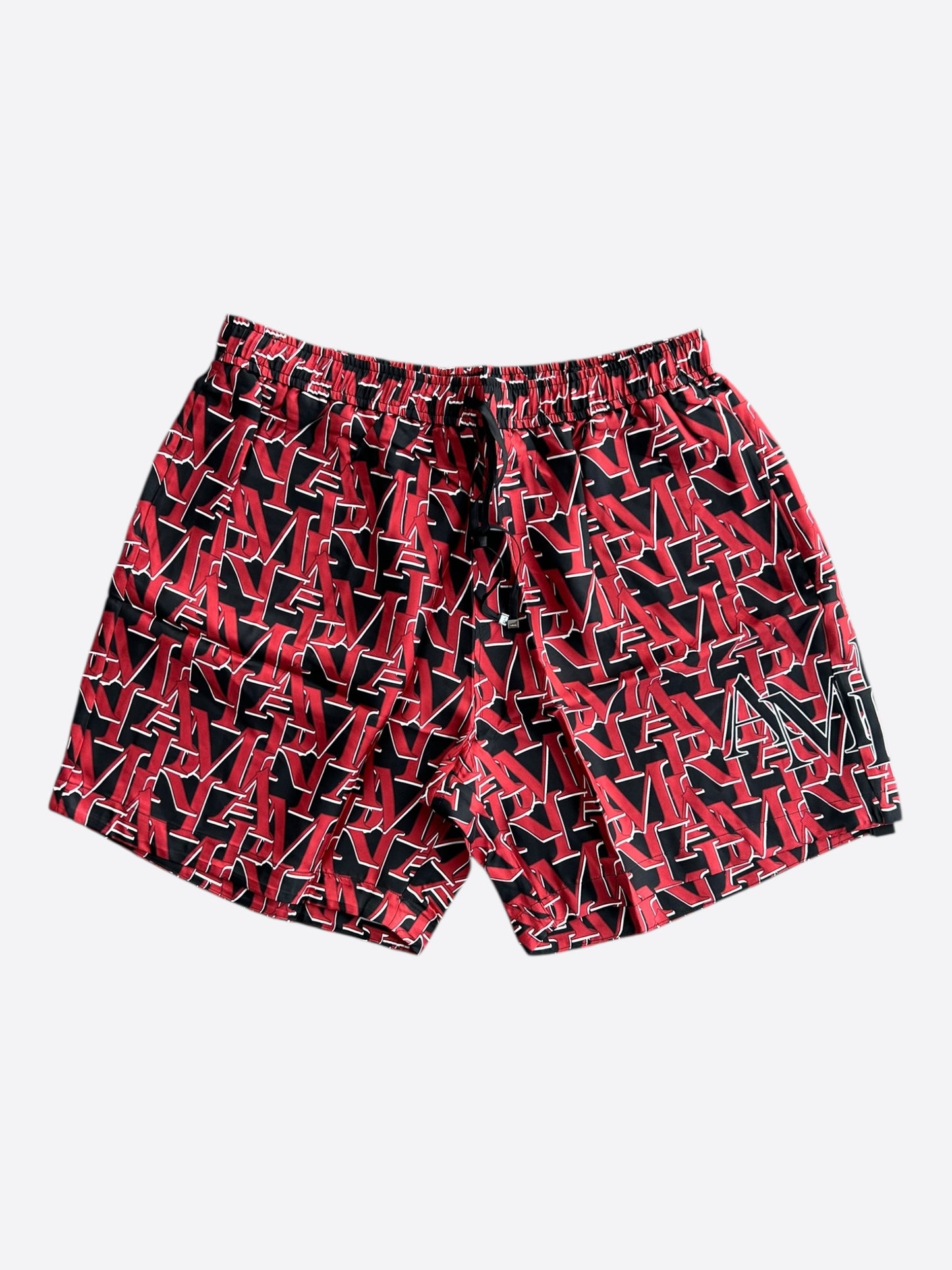 Amiri Black & Red Repeat Logo Silk Shorts