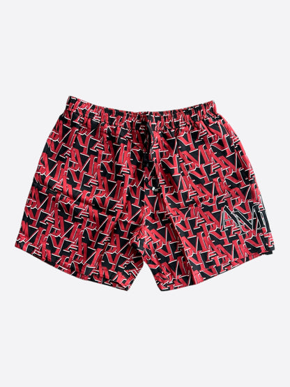 Amiri Black & Red Repeat Logo Silk Shorts