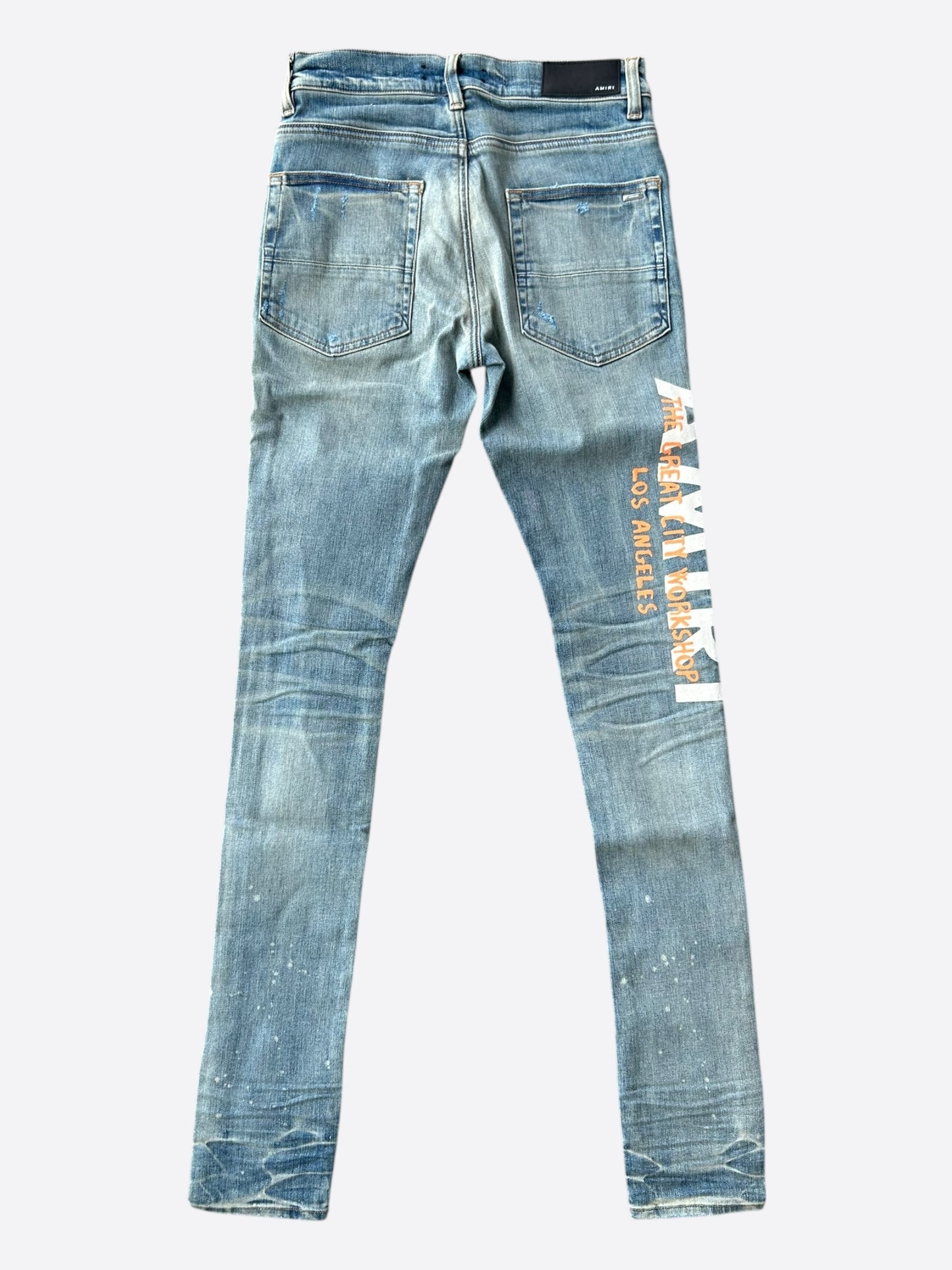 Amiri Clay Indigo & Orange T.G.C.W Distressed Logo Jeans