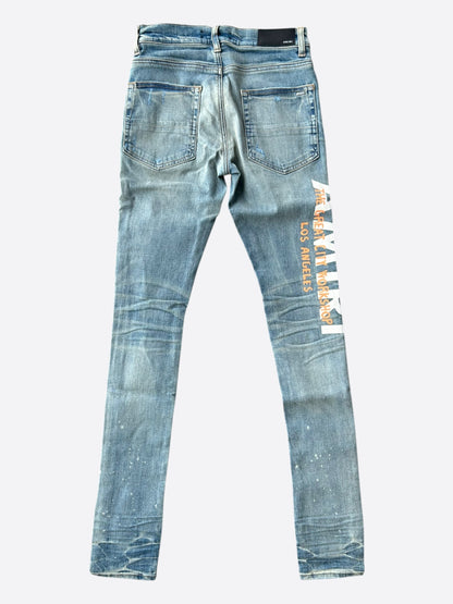 Amiri Clay Indigo & Orange T.G.C.W Distressed Logo Jeans