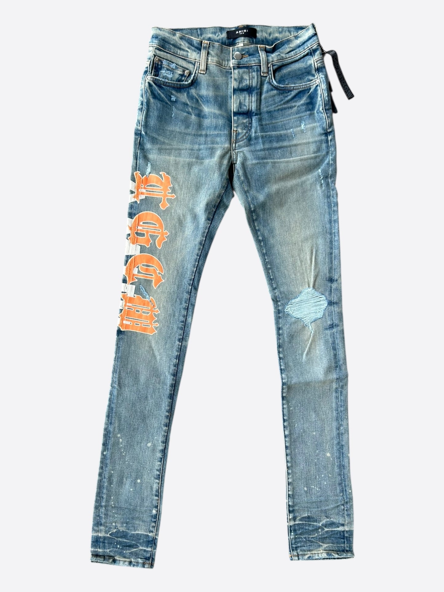 Amiri Clay Indigo & Orange T.G.C.W Distressed Logo Jeans