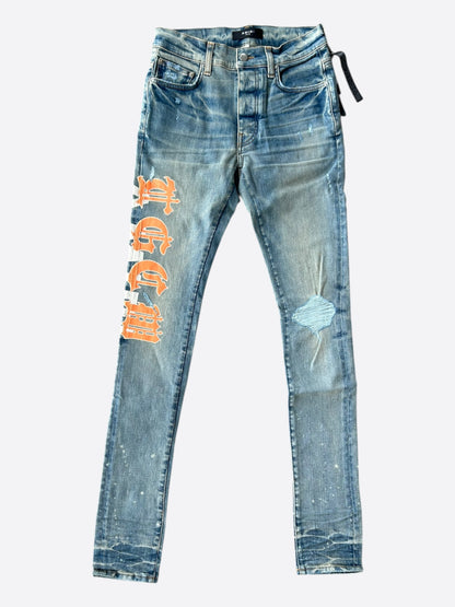 Amiri Clay Indigo & Orange T.G.C.W Distressed Logo Jeans