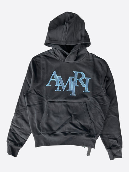 Amiri Black & Blue Crystal Staggered Logo Hoodie