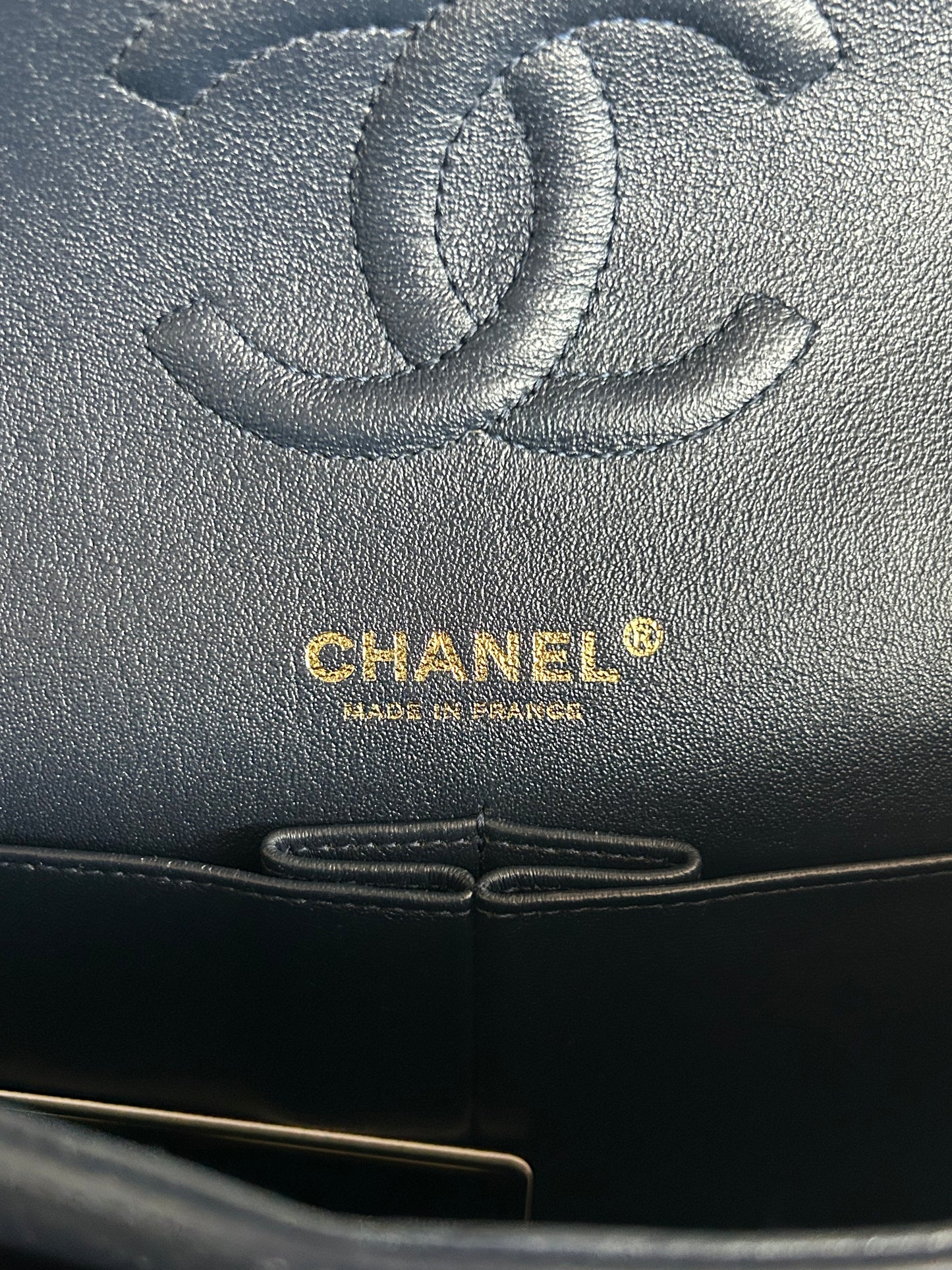 Chanel Navy Blue Lambskin Quilted Medium Flap Bag