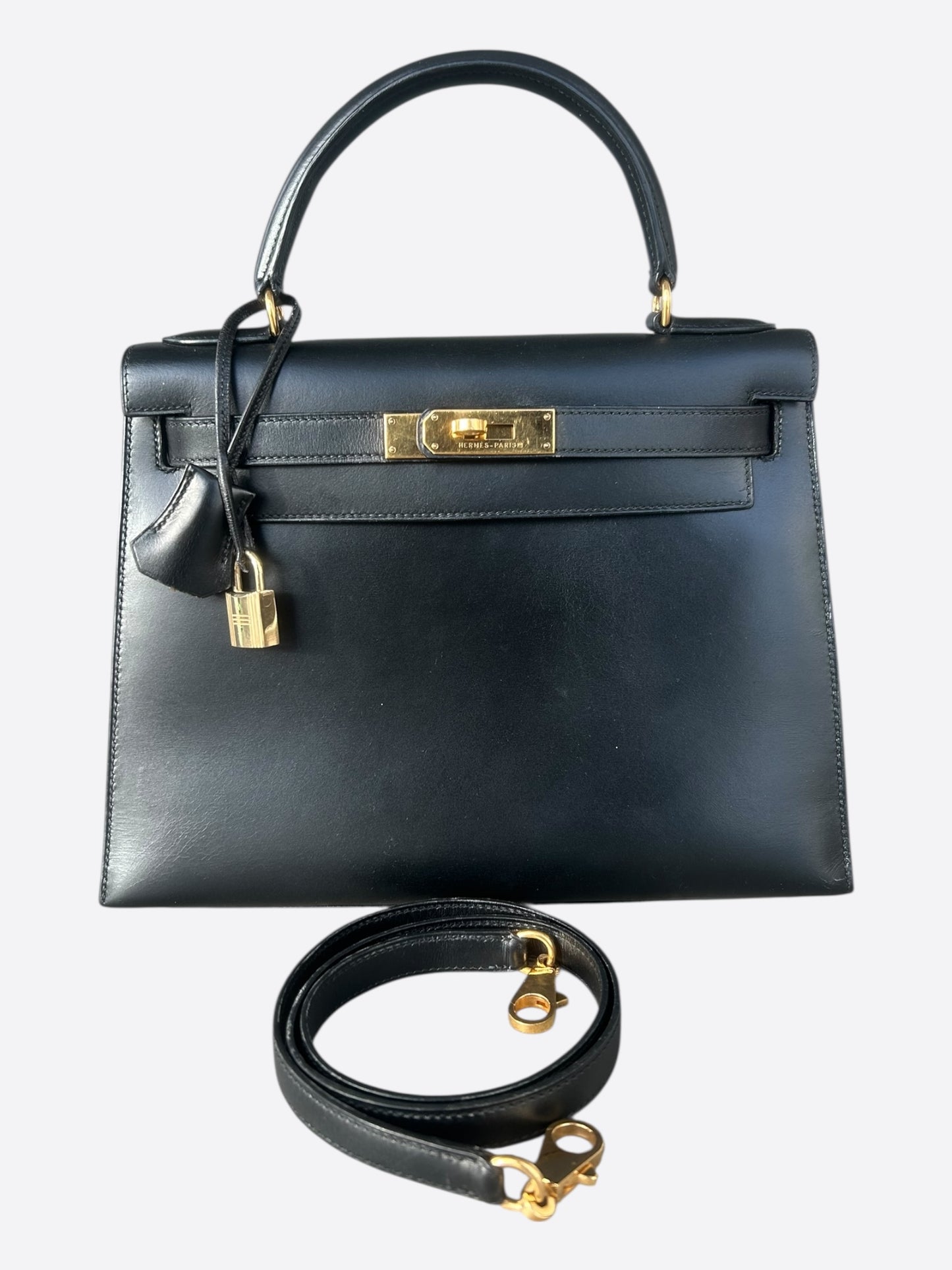 Hermes Black Box Leather & Gold Hardware Kelly 28