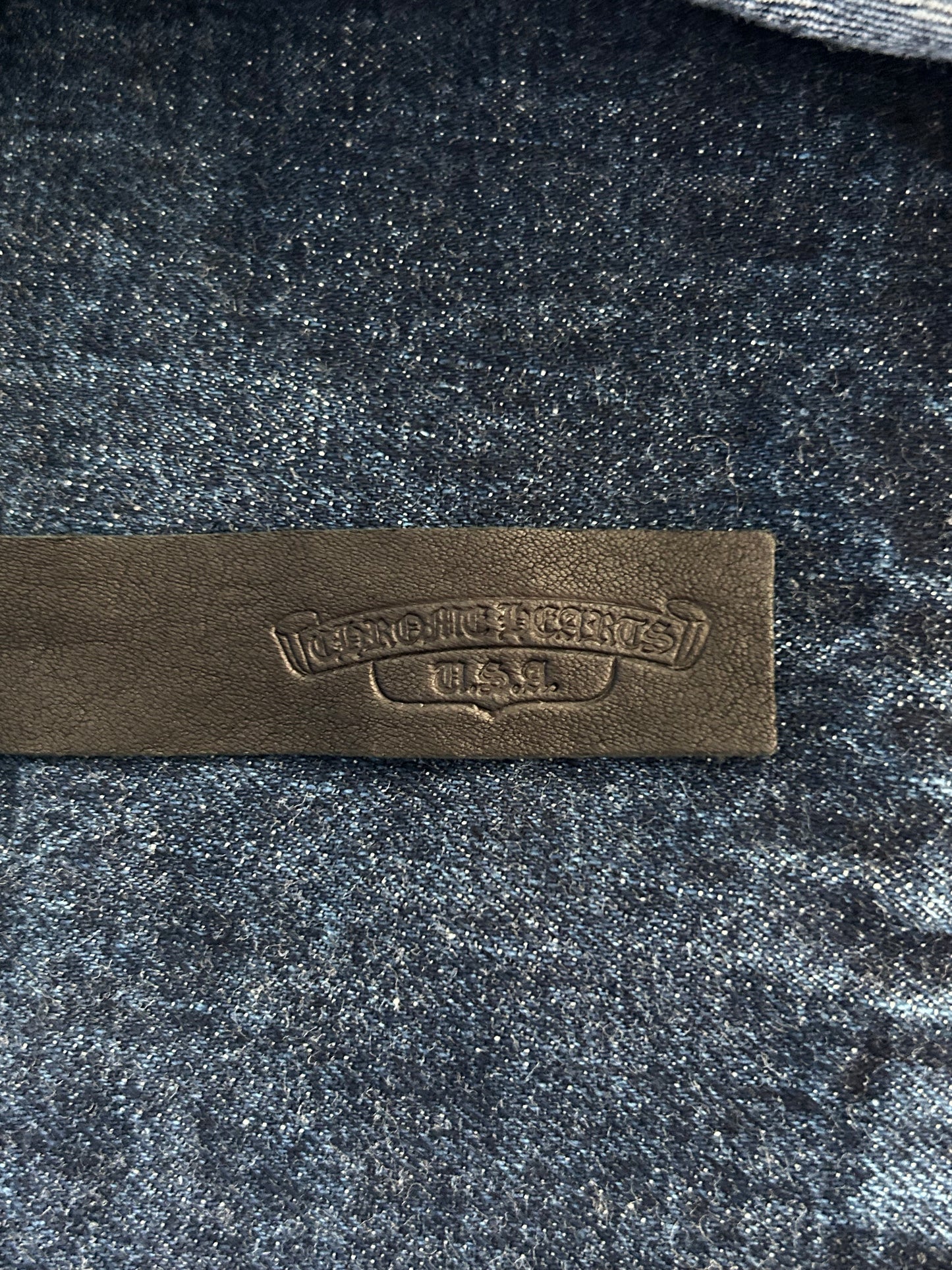 Chrome Hearts Blue Embroidered Cross Patch Denim Shirt