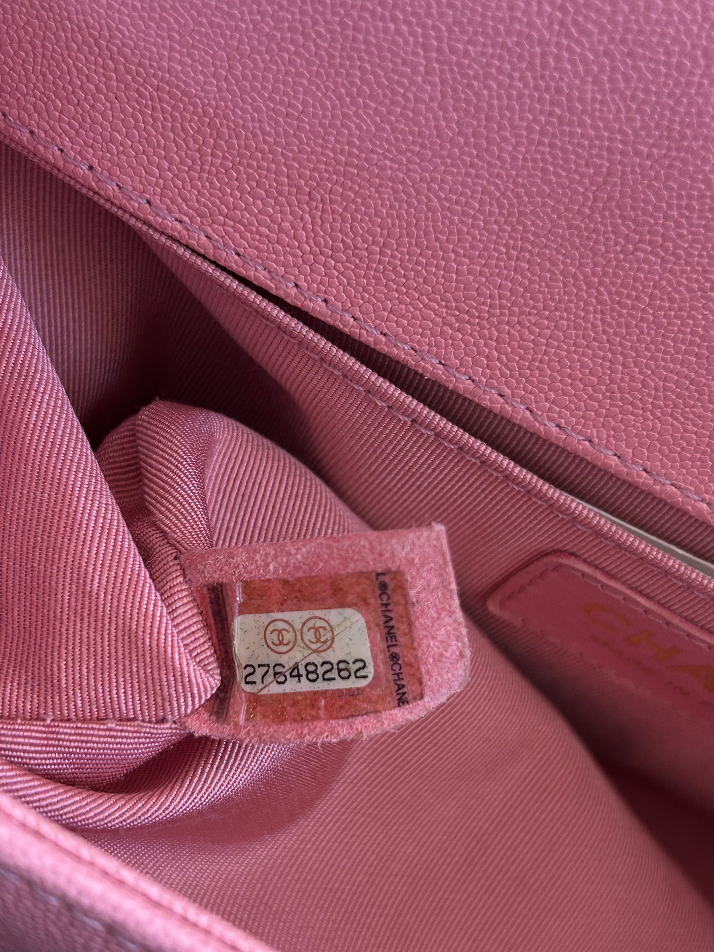 Chanel Pink Quilted Caviar Medium Boy Bag