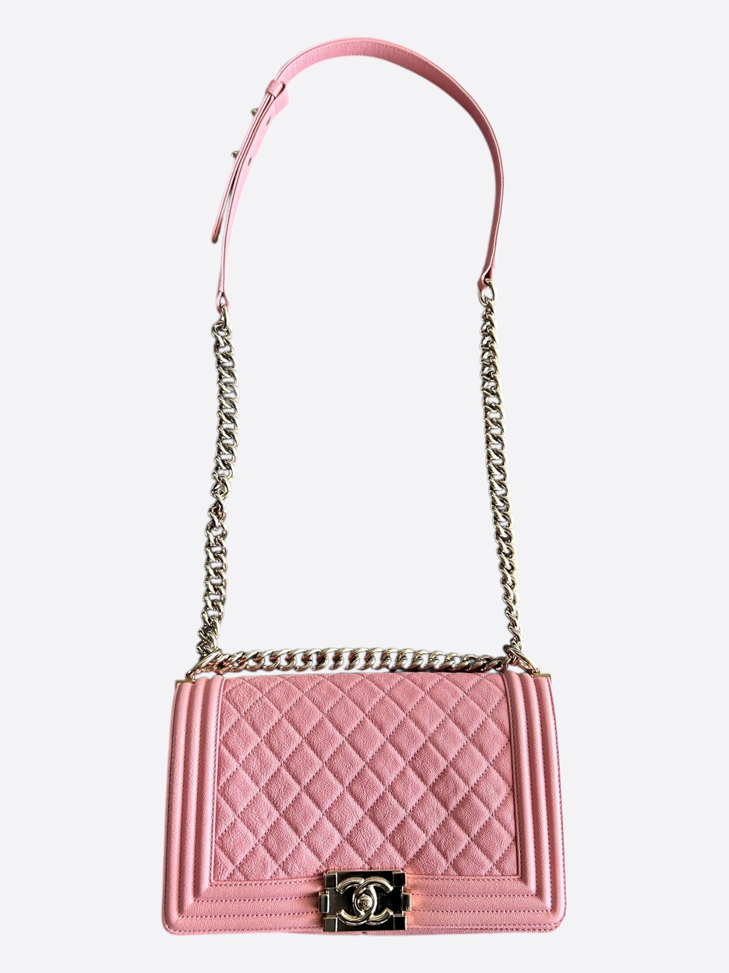 Chanel Pink Quilted Caviar Medium Boy Bag