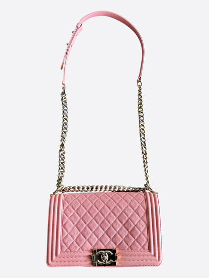 Chanel Pink Quilted Caviar Medium Boy Bag