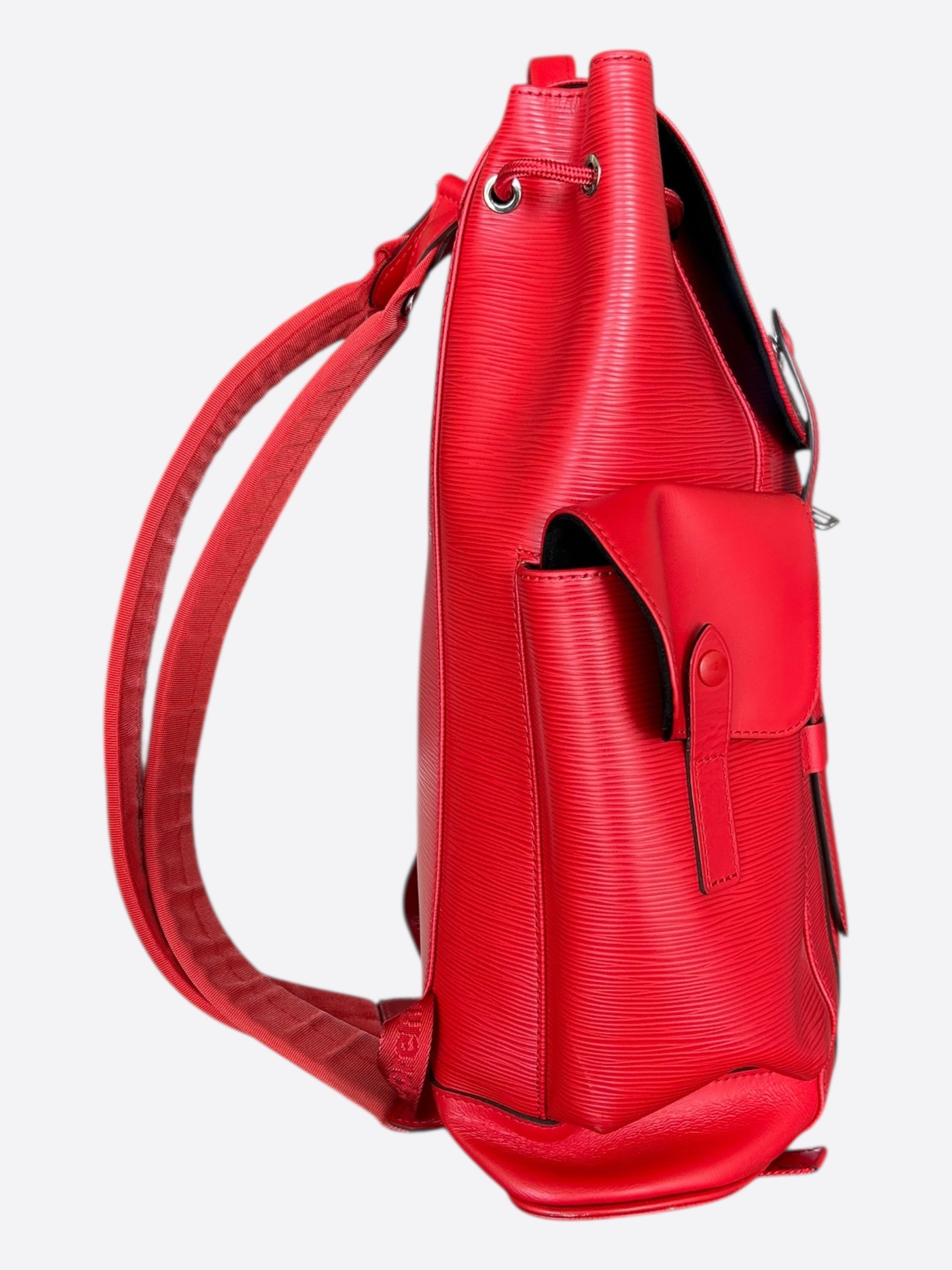 christopher backpack louis vuitton supreme Louis Vuitton Supreme Red & White EPI Christopher Backpack – Savonches