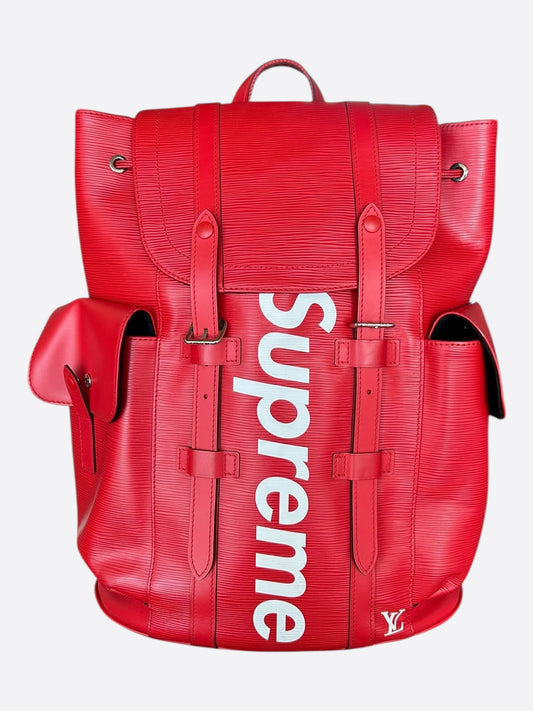 Louis Vuitton Supreme Red & White EPI Christopher Backpack