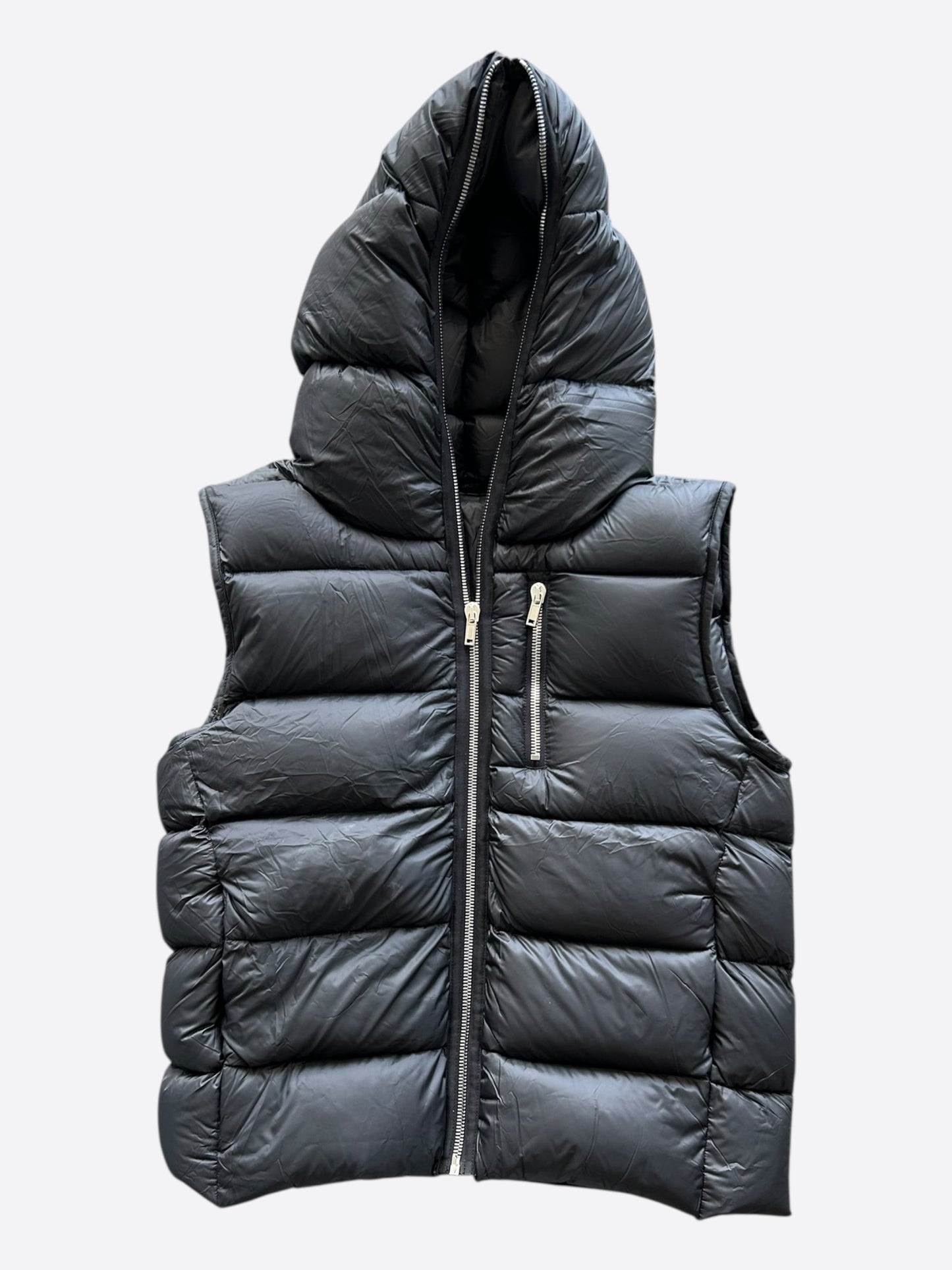 Rick Owens Black Gimp Hooded Puffer Vest