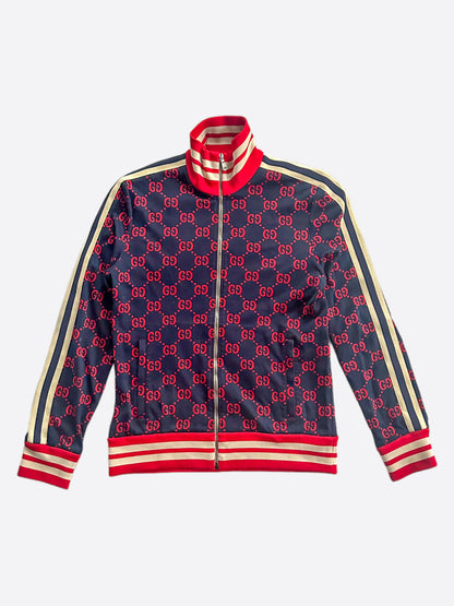 Gucci Navy & Red Monogram Jacquard Track Jacket