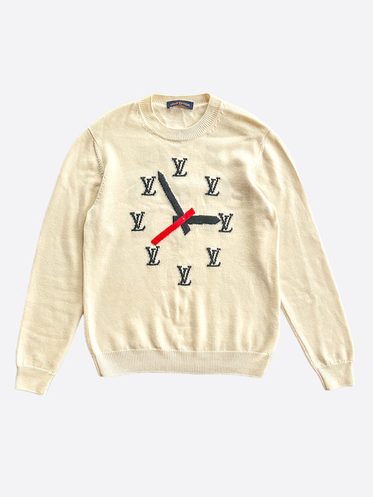 Louis Vuitton Beige Monogram Clock Wool Sweater