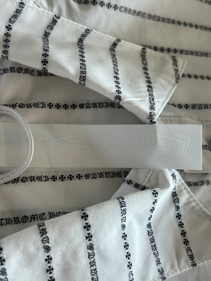 Chrome Hearts White & Black Loose Ends Pinstripe Button Up Shirt
