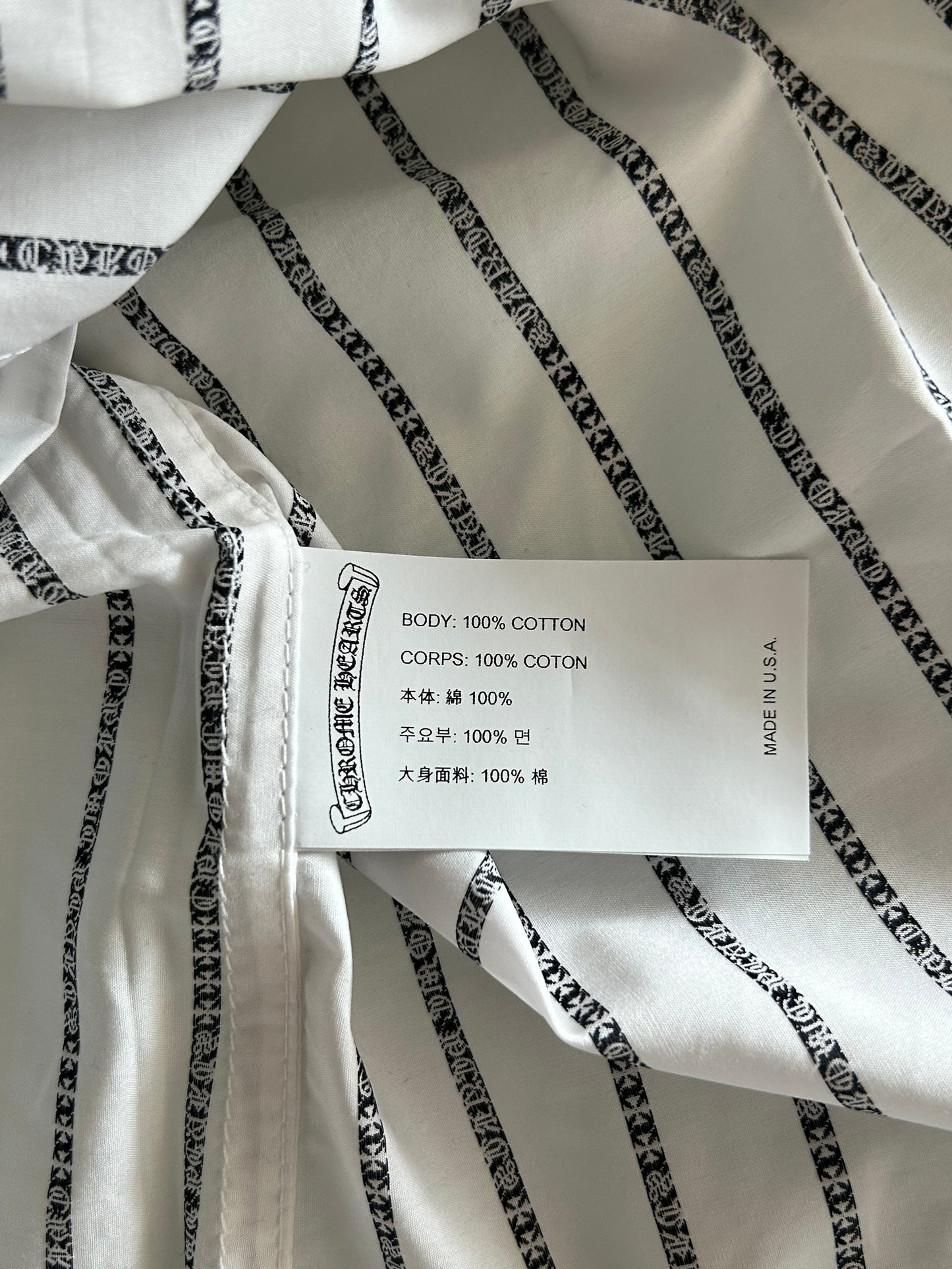 Chrome Hearts White & Black Loose Ends Pinstripe Button Up Shirt