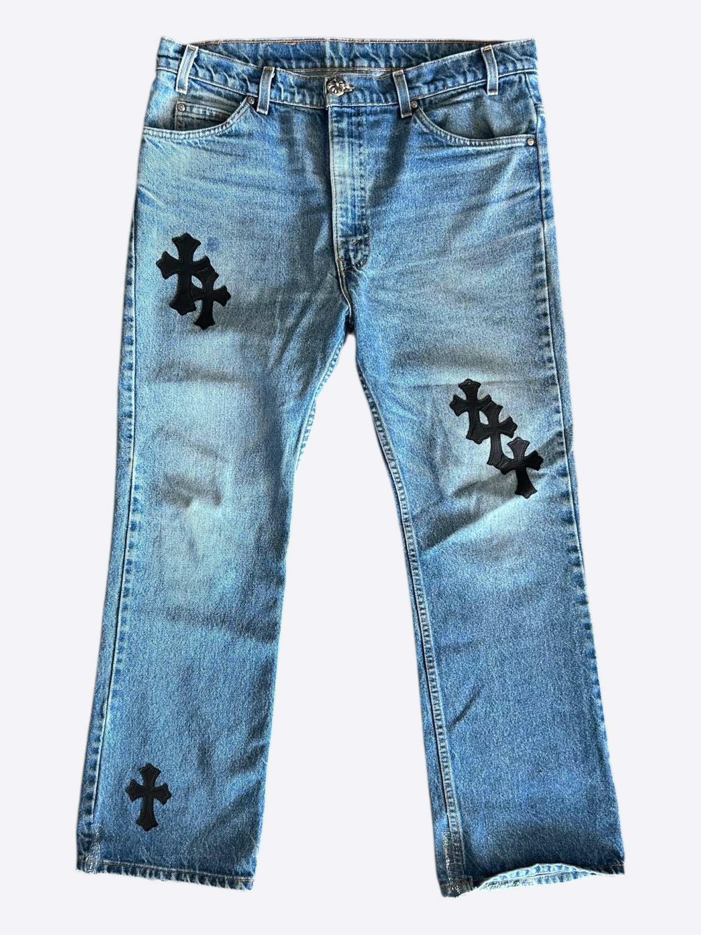 Chrome Hearts Levi's Blue & Black Cross Patch Jeans
