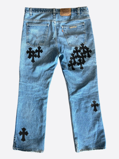 Chrome Hearts Levi's Blue & Black Cross Patch Jeans
