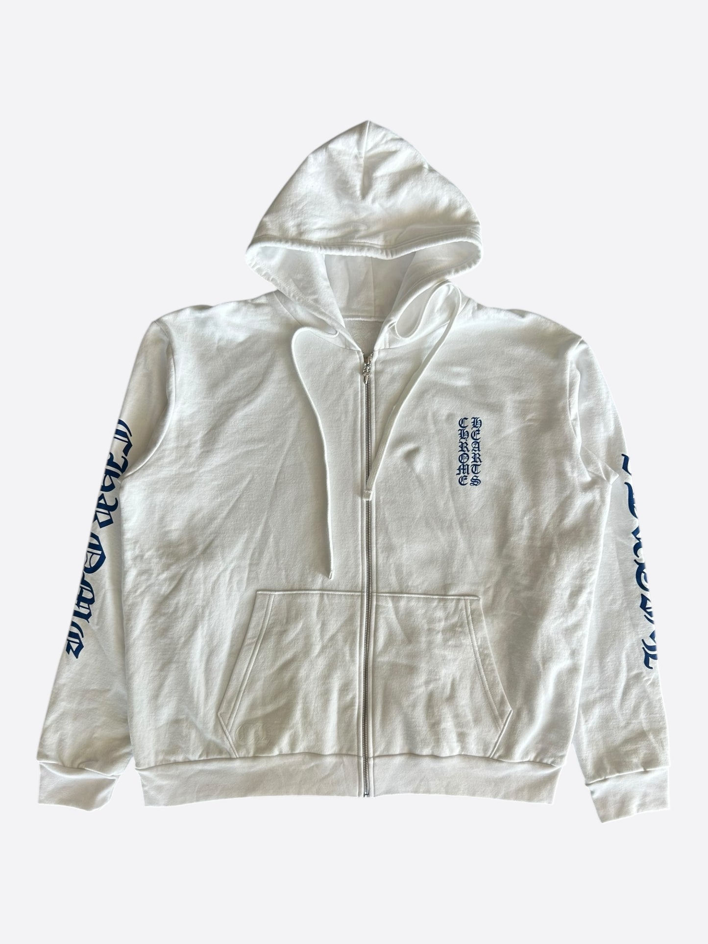 Chrome Hearts White & Blue Script Logo Zip Up Hoodie