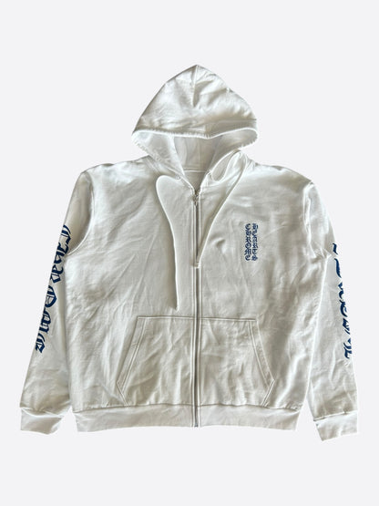 Chrome Hearts White & Blue Script Logo Zip Up Hoodie