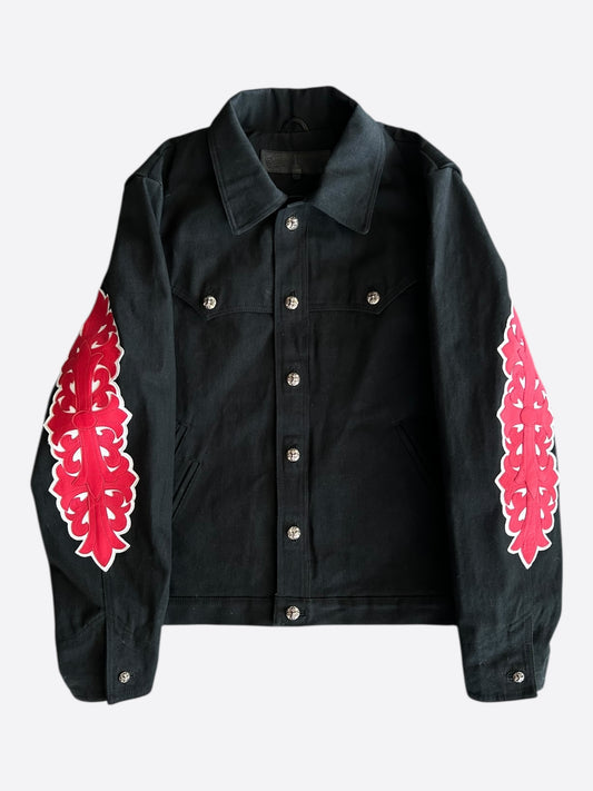 Chrome Hearts Black & Red Floral Patch Fleur Jacket