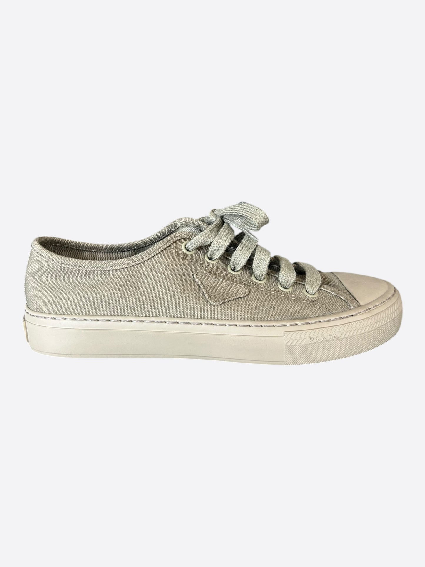 Prada Olive Triangle Logo Canvas Sneakers