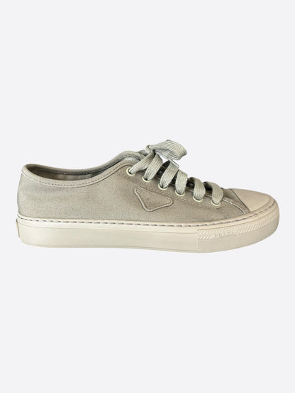 Prada Olive Triangle Logo Canvas Sneakers