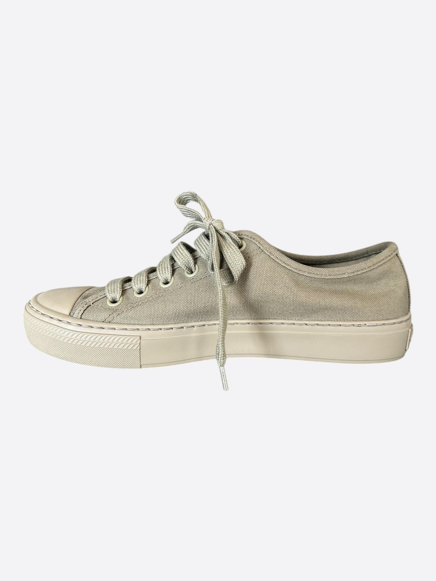 Prada Olive Triangle Logo Canvas Sneakers