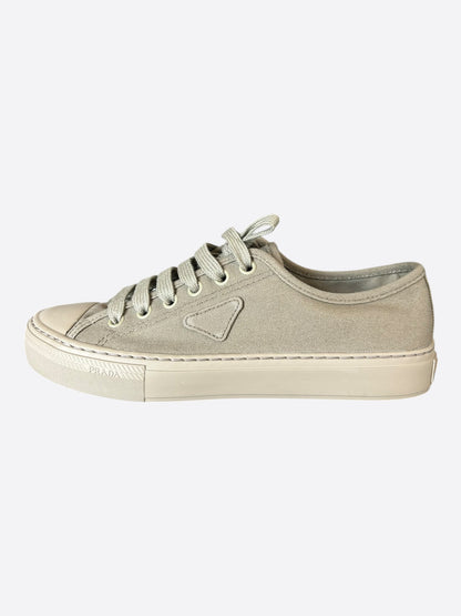 Prada Olive Triangle Logo Canvas Sneakers