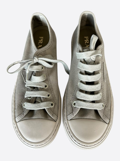 Prada Olive Triangle Logo Canvas Sneakers