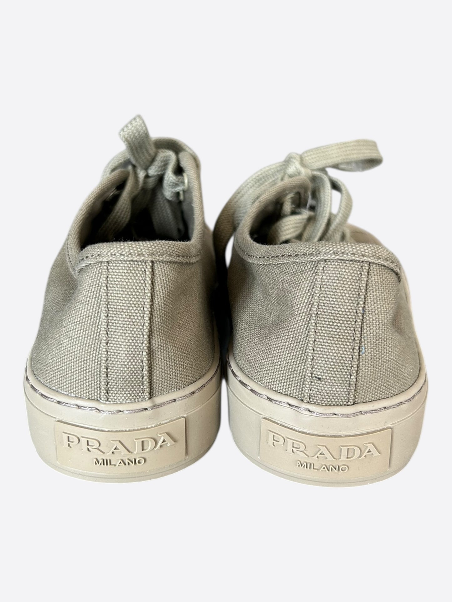 Prada Olive Triangle Logo Canvas Sneakers