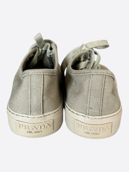 Prada Olive Triangle Logo Canvas Sneakers