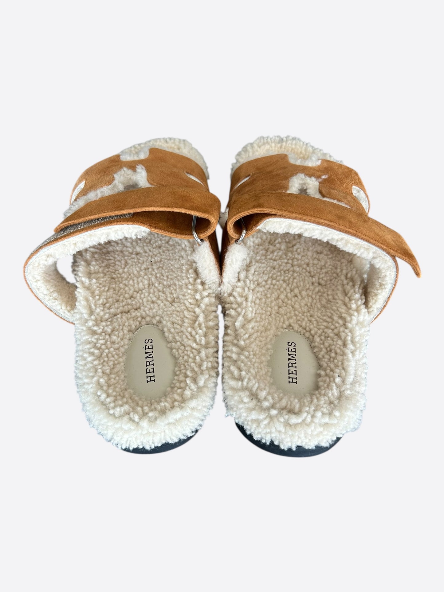 Hermes Brown Suede Chypre Shearling Sandals