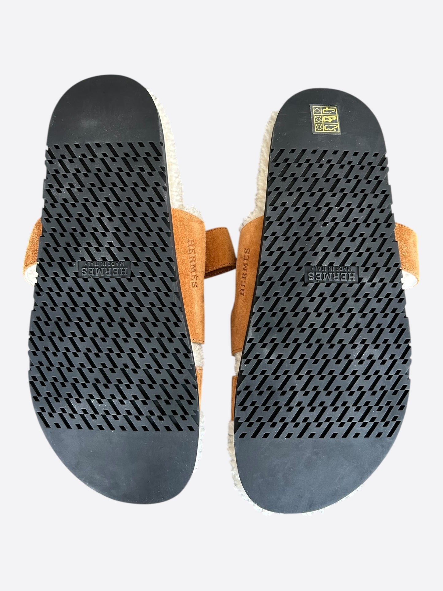 Hermes Brown Suede Chypre Shearling Sandals