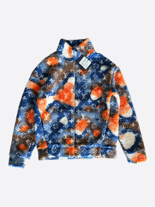 Louis Vuitton Blue & Orange Camo Monogram Fleece Zip Up Jacket