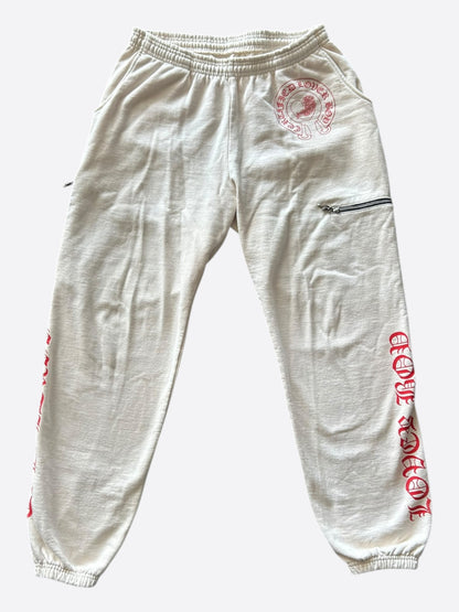 Chrome Hearts Drake Cream & Pink Certified Chrome Cross Logo Sweatpants