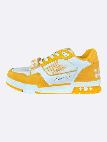 Louis Vuitton Yellow & White Denim Monogram Mesh Trainers