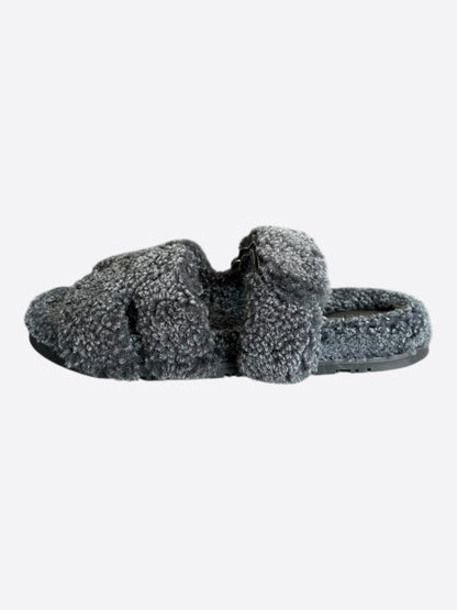Hermes Grey Chypre Shearling Sandals