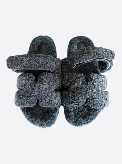 Hermes Grey Chypre Shearling Sandals
